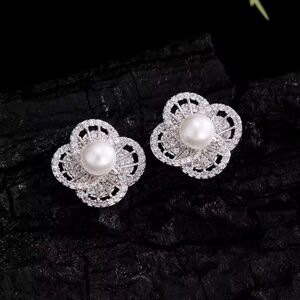 ZAKOL Luxury Pearl Zircon Stud Earrings Women Wedding Party Jewelry NWT